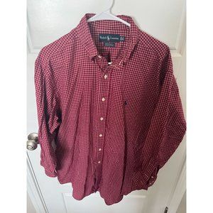Men's Red Plaid Long Sleeve Button Up Yarmouth 16 1/2 32/33